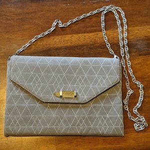 City Slim Clutch in Dove Grey Metallic WITH Silver Versatile Chain